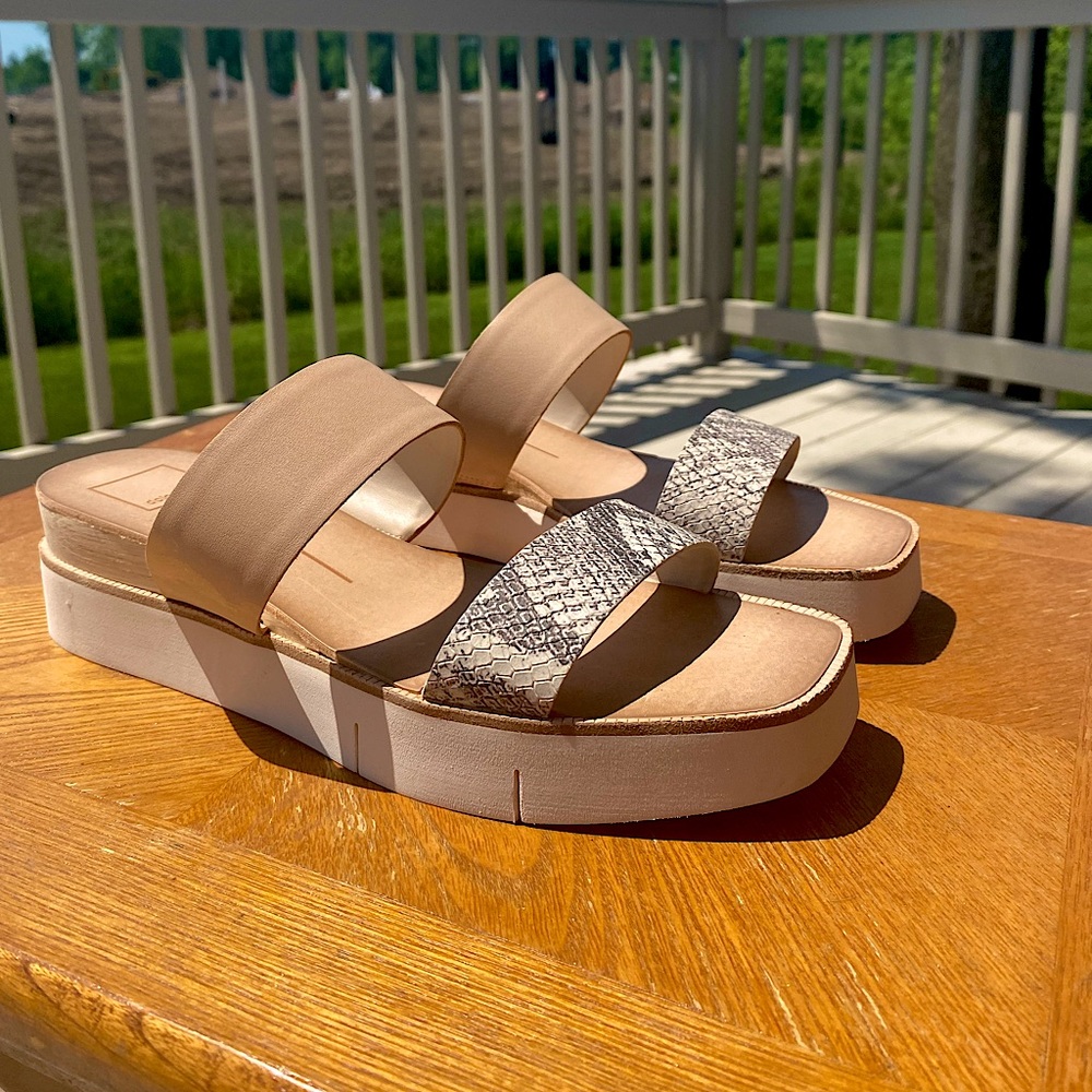 Dolce Vita Cream Snake Print Platform Sandals
